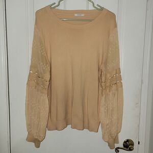 Yellow Sweater with Sheer Lace Sleeves